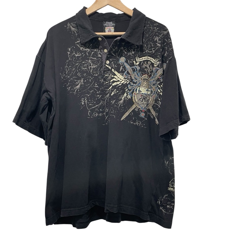 Dolphino Polo Shirt XL Black Studded Touch Not The Cat B A Glove Metallic Mens
